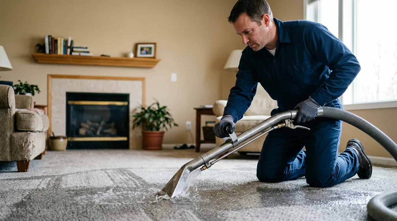 Water damage restoration technician working near Pamplin, VA